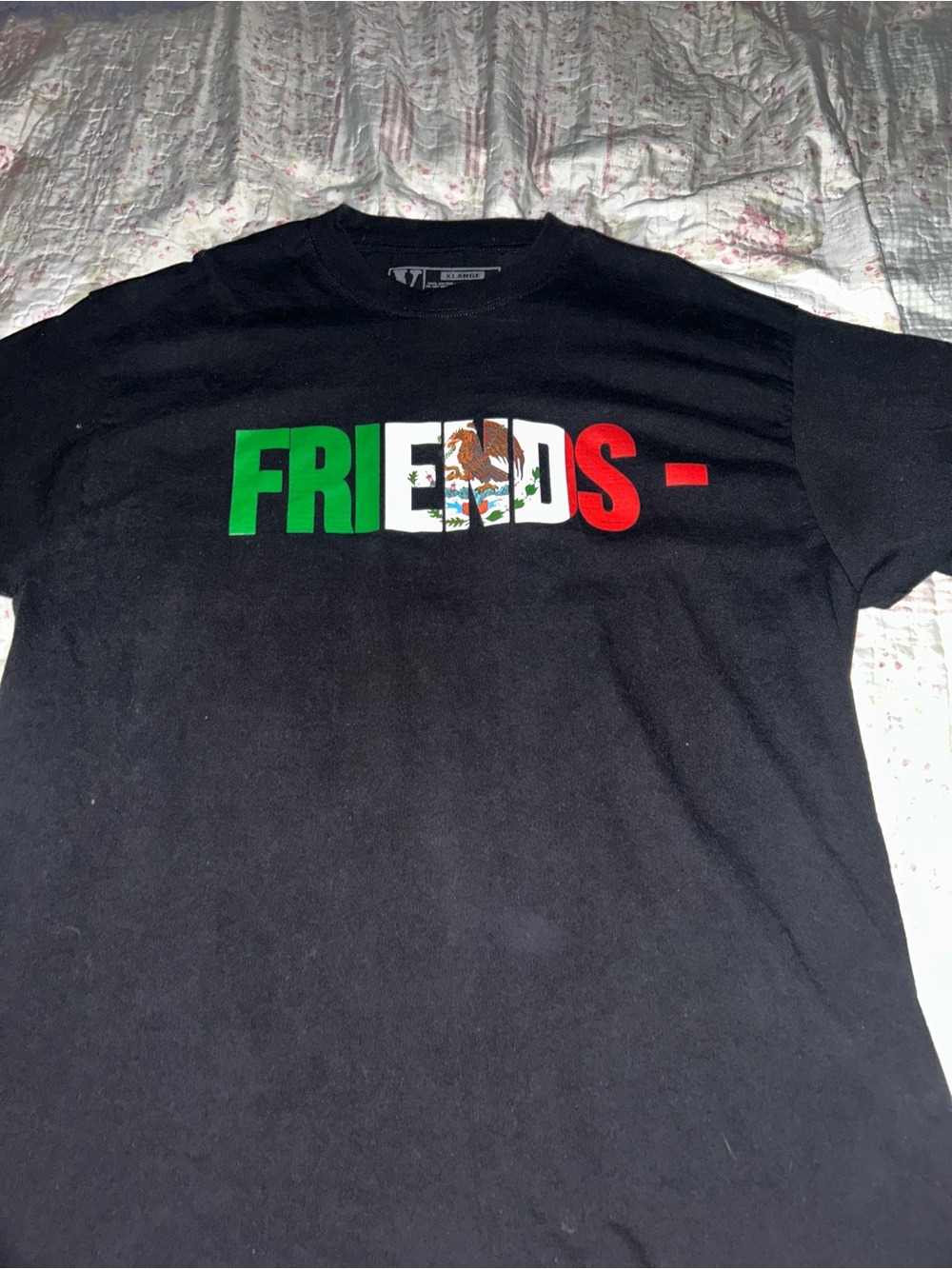 VLONE Black Tee with Tricolor FRIENDS Graphic